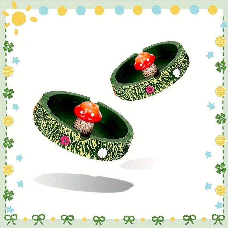 1pc Whimsy Woods Round Resin Mushroom Ashtray Miniature Decorative Non-Electric Desk Accessory