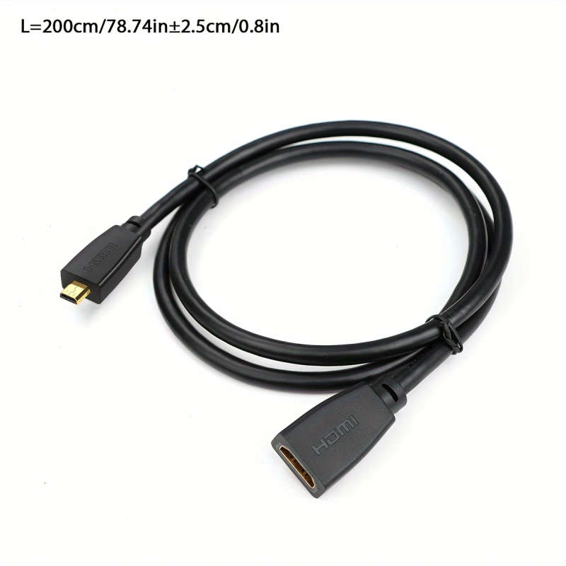 1pc 200cm High Speed Micro Male to Female Cable 18Gbps 4K 60Hz HDR Gold-Plated Ethernet-Ready Round