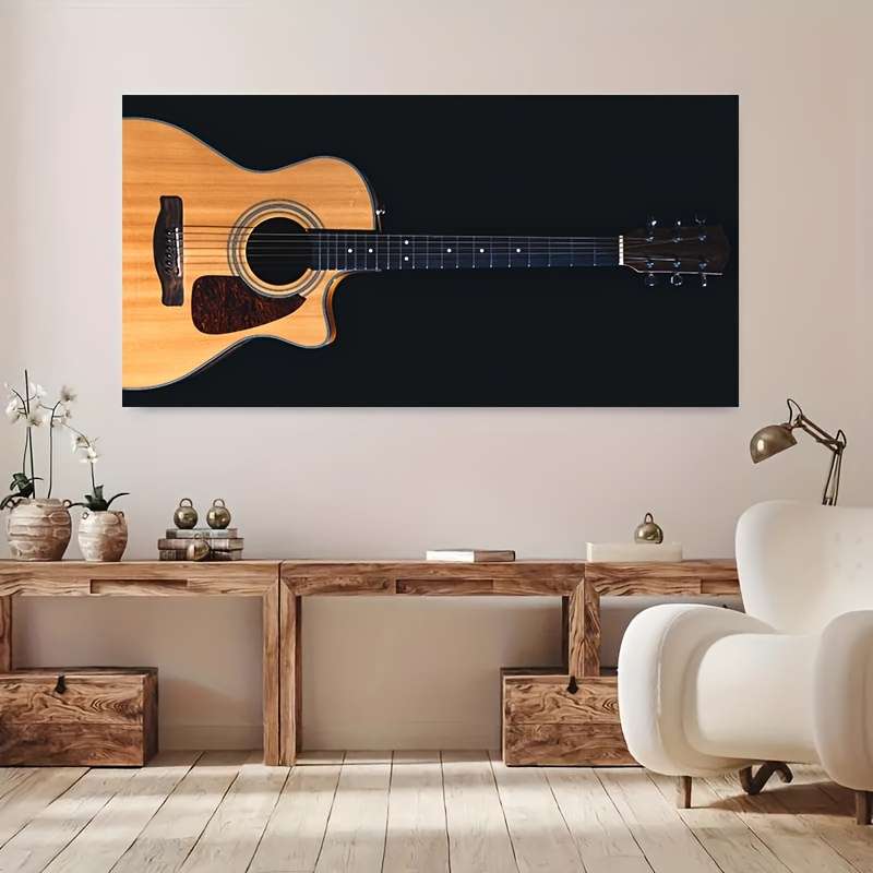 1pc Modern Guitar Canvas Art 59.99cm x 119.99cm Frameless Black Background Wall Decor for Living