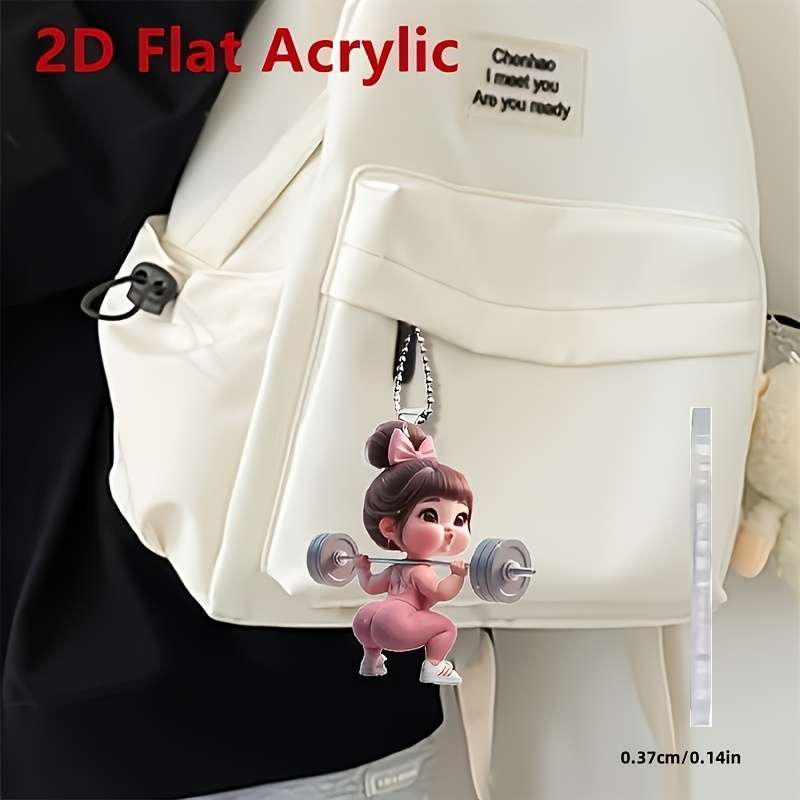 1pc 2D Flat  s  Acrylic Girl Lifting Barbell Fitness Acrylic Pendant Decoration Suitab