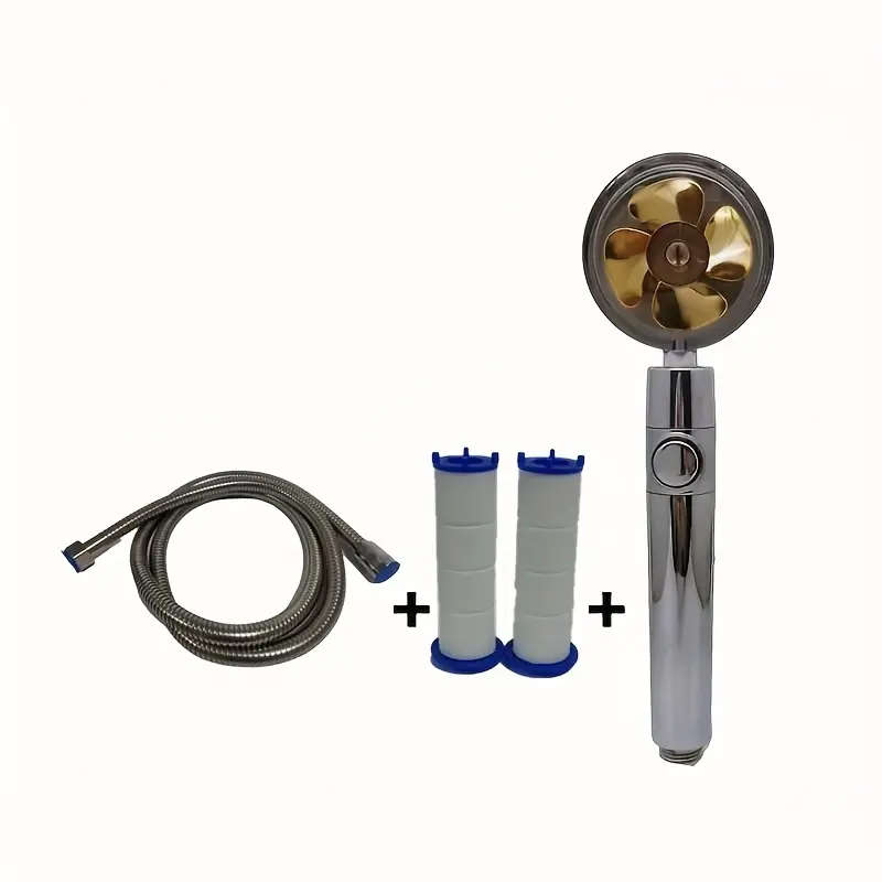 Shower Head Water Saving High Pressure Turbo Propeller Flow Showerhead With Fan Built-in Filter Rain