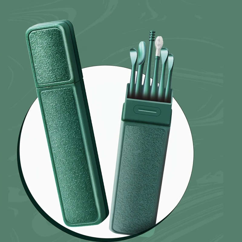 6pcs Portable Ear Cleaning Kit with Durable Spoon Set Storage Case Safe Battery-Free Ear Wax Removal