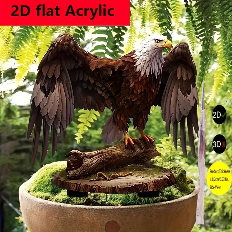 1pc 2D Flat    Eagle-Shaped Acrylic Garden Stake Artistic Animal-Themed Outdoor Decorat