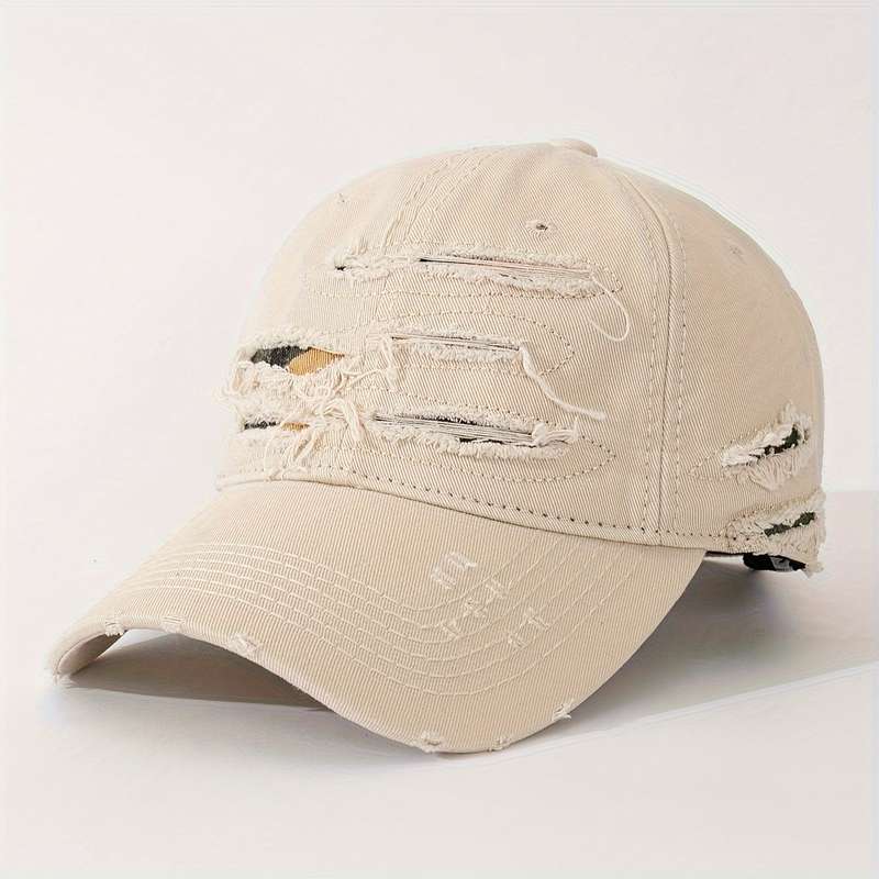 1pc Embroidered Distressed Cotton Baseball Cap Sun Protection Frayed Dad Hat with Embroidery Ad