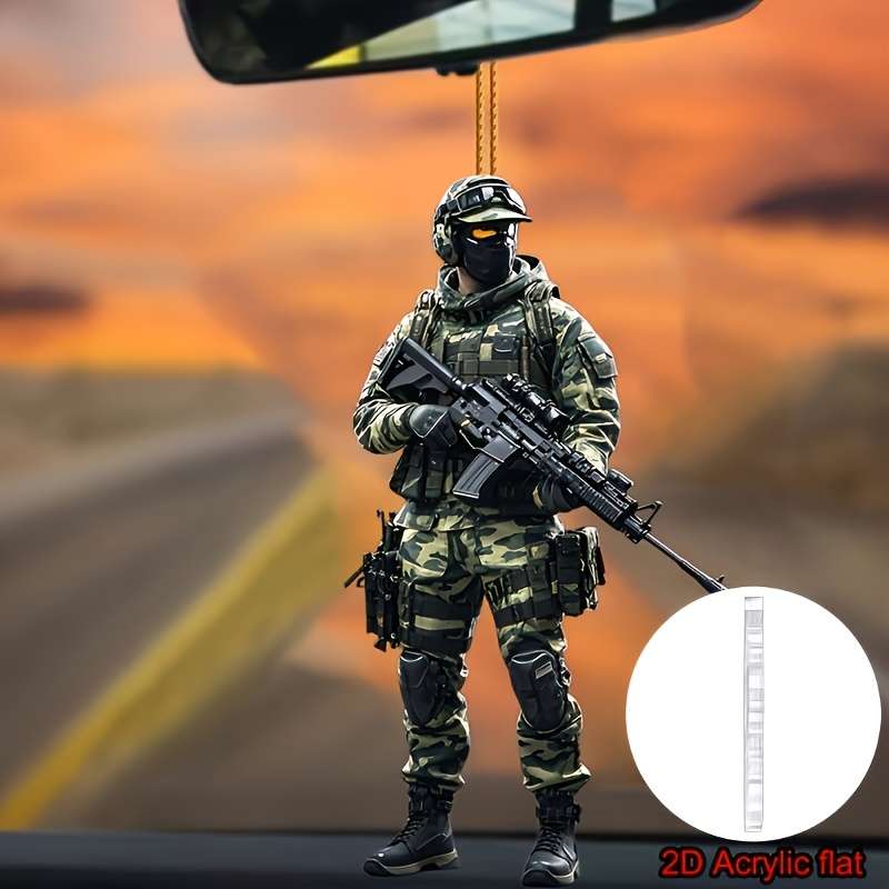 1pc 2D Flat   Acrylic Military Soldier Car Hanging Ornament Tactical Camouflage Design wit