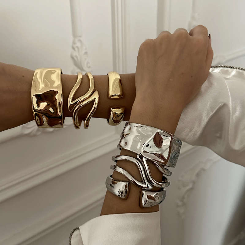 3-Piece Metal Exaggerated Bracelet Set For Women