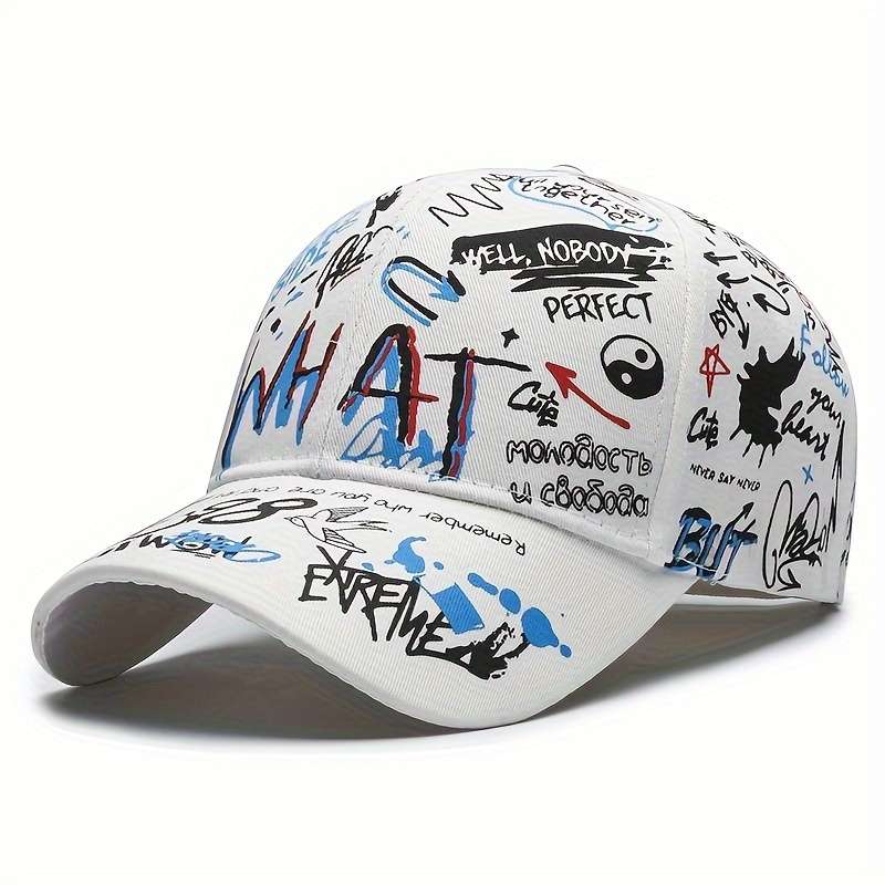 1pc Graffiti Print Hip-Hop Baseball Cap 100% Polyester Lightweight Party Hat with PVC Coating Non