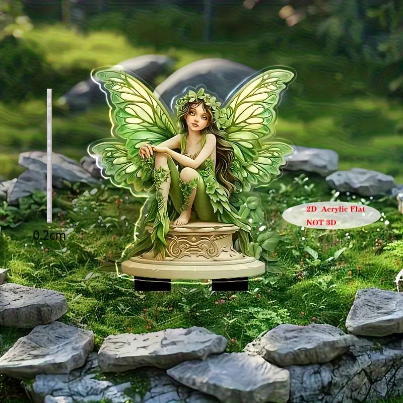 1pc 2D Flat   Enchanting Green Fairy Garden Stake Acrylic Battery-Free Outdoor Decoration