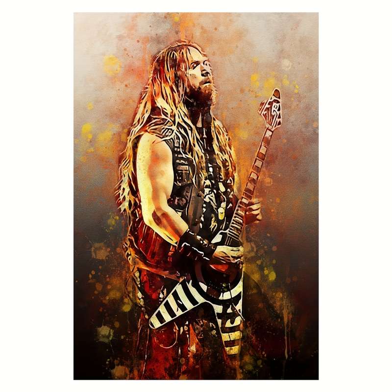 1pc  Frameless Zakk Wylde Poster HD Canvas Print Vibrant Watercolor Splash Art 30.48x45.72 cm