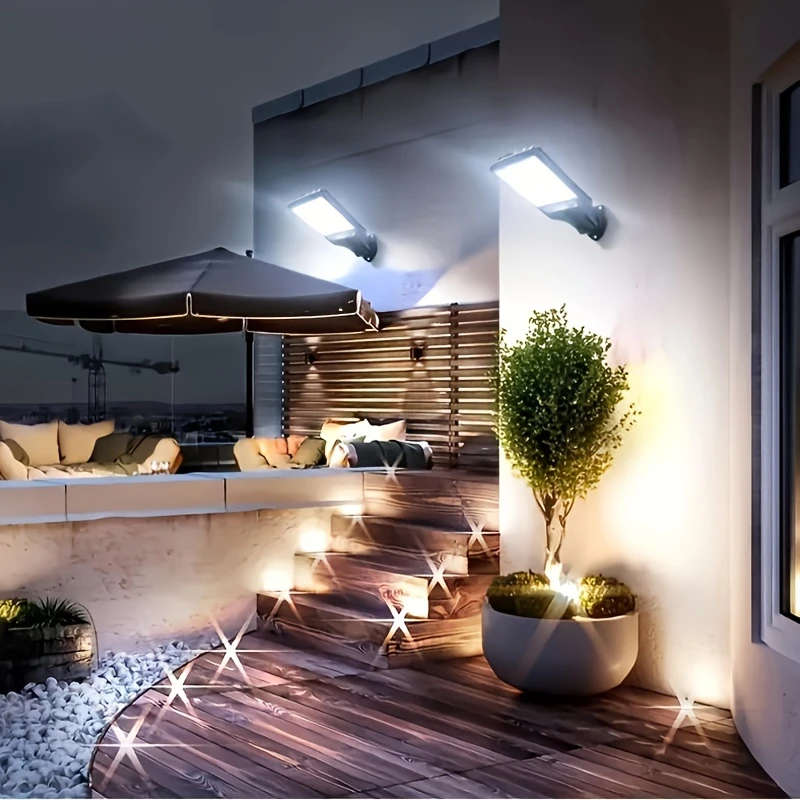 Solar-Powered Outdoor Street Light with Transparent LED Remote Control Adjustable Motion Sensor Blac