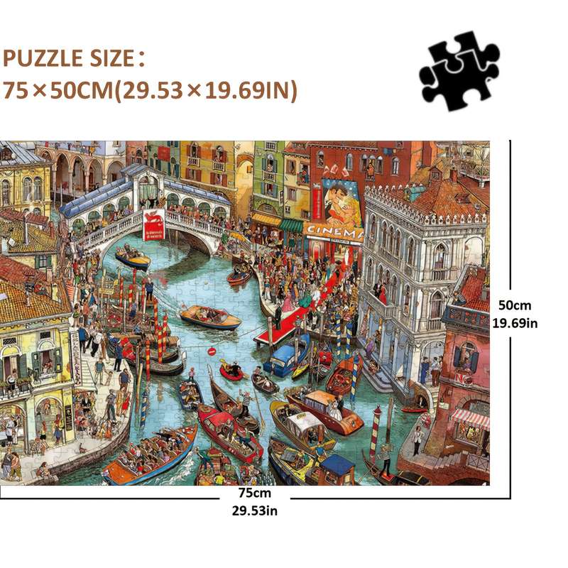 1000pcs Crowded Canal Art Puzzle for Adults Colorful Paper Jigsaw Perfect Gift for