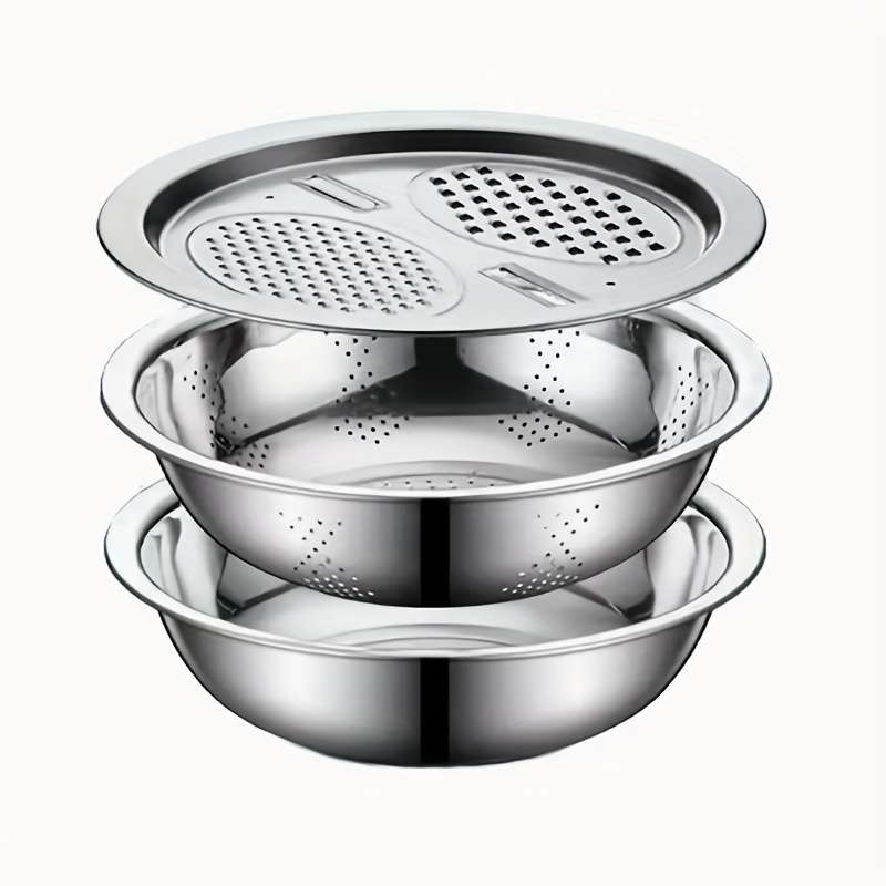 3pcs stainless steel kitchen set with integrated grinder multi-function strainer and mixing bo