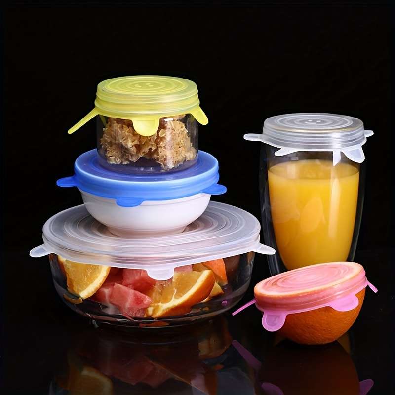 6pcs Silicone Stretch Lids Set Reusable Food Covers for Bowls Plates and Pots Microwave and