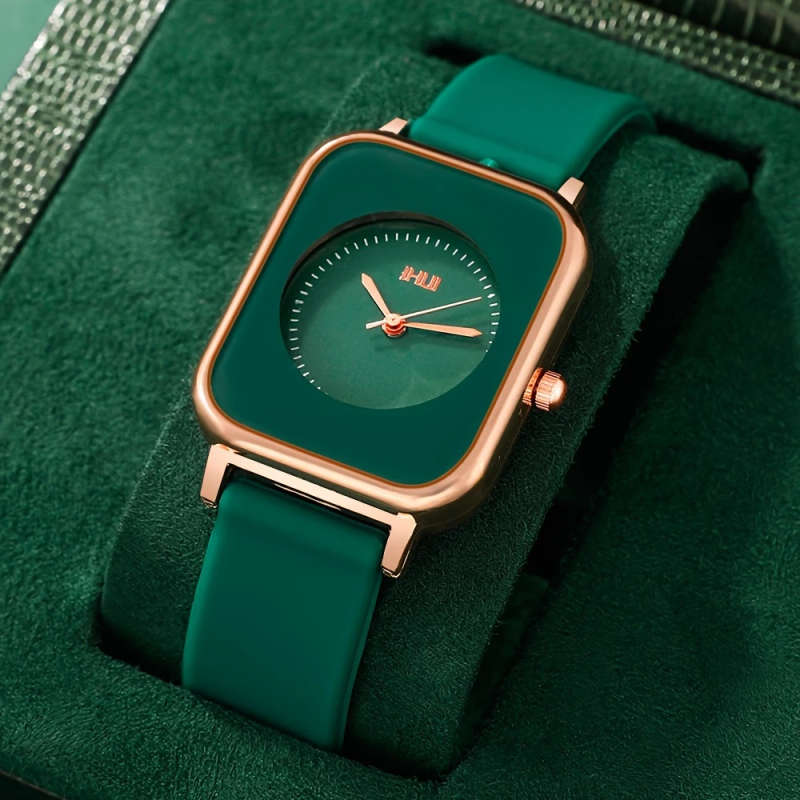 1pc Elegant Women's Quartz Watch Square Zinc Alloy Case with Silicone Strap Simple Style Non-Wireles
