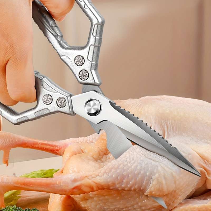 1pc Heavy-Duty Stainless Steel Kitchen Scissors Multi-Purpose Meat Bone Cutting Sharp Du