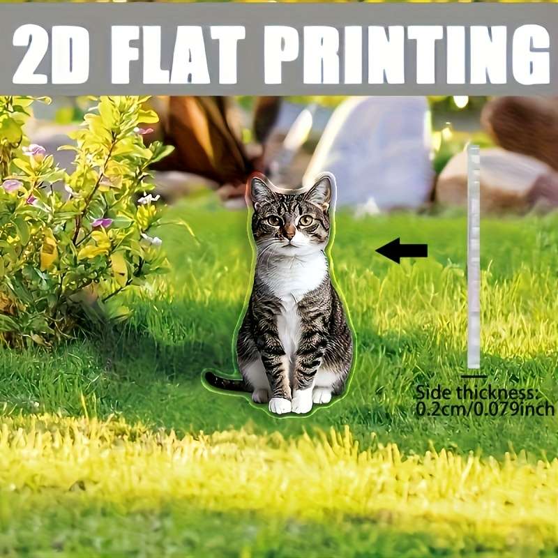 1pc 2D Flat   Charming Acrylic Cat Garden Sign  Printing Weatherproof Windproof Ea