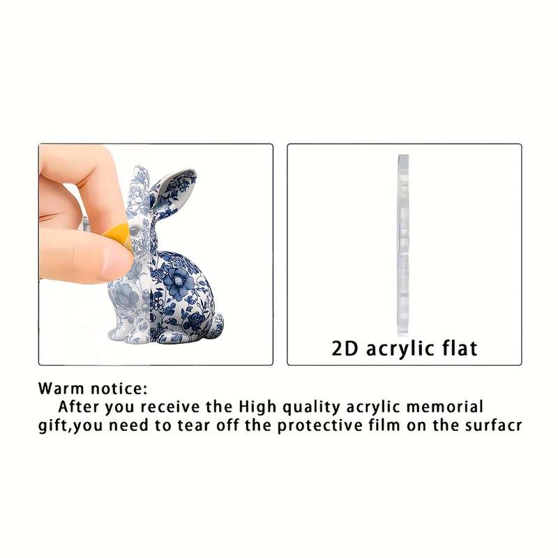 1pc 2D Flat    Blue and White Porcelain Rabbit Decorative Sign Acrylic Pendant Figuri