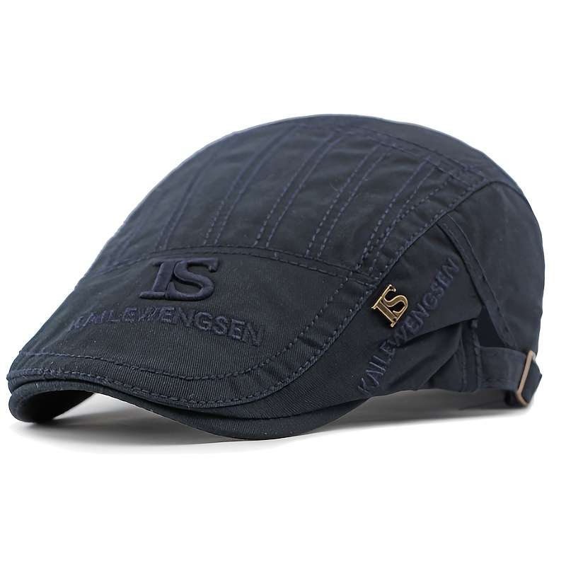 1pc Everyday Comfort Black Beret Cap Retro British Style Casual Textured Fabric Hat with "IS"