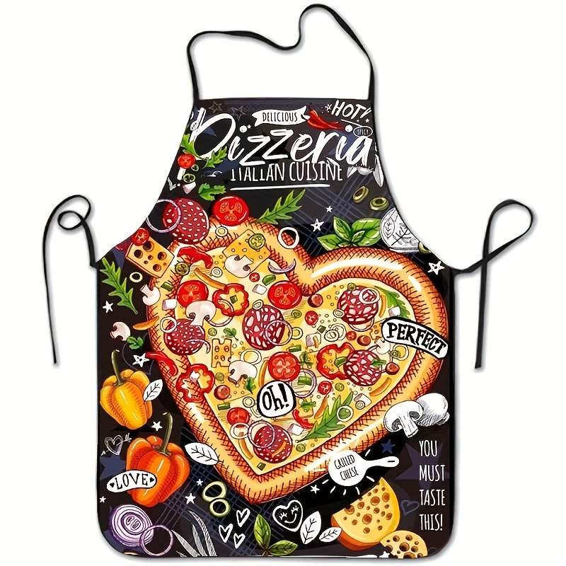 1pc Pizza Print Polyester Apron Durable Sleeveless Kitchen Apron with Vibrant Pizza Design E