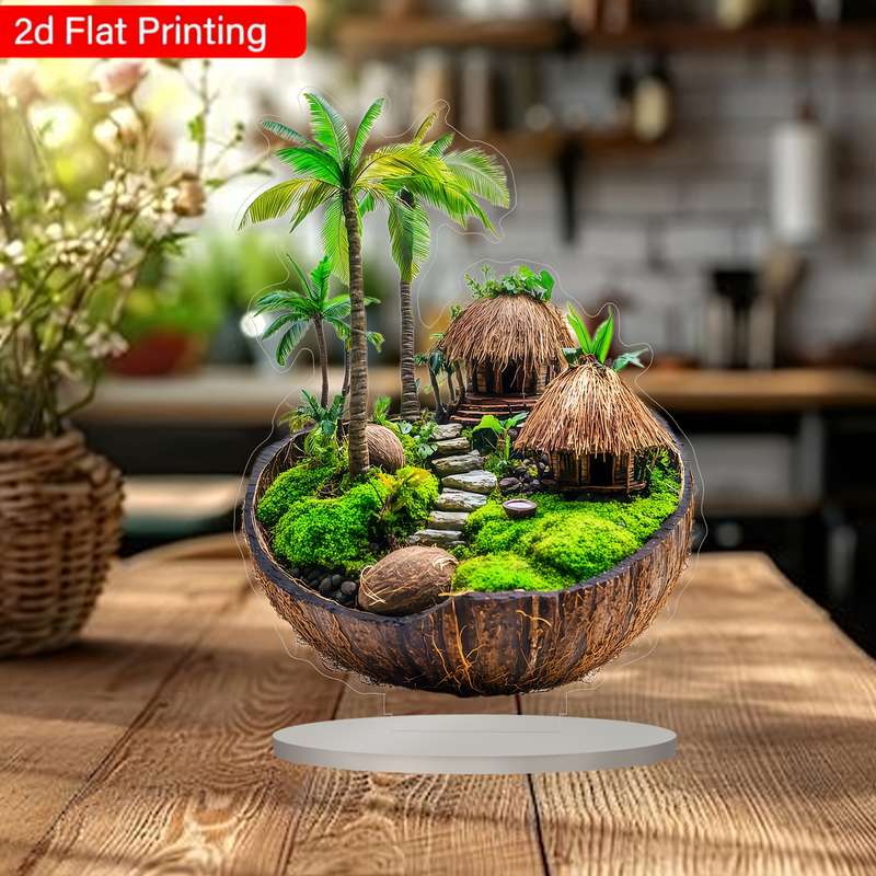 1pc 2D Flat  Acrylic Beach Coconut House High Definition Art Ornament Perfect for Home Decoratio