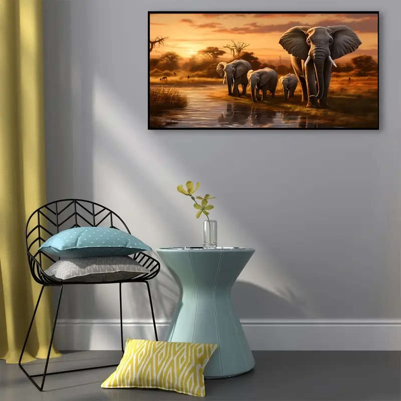 1pc 5D DIY Elephant Family Diamond Painting Kit Easy And Fun Artwork 70×40Cm Suitable for Adult Begi