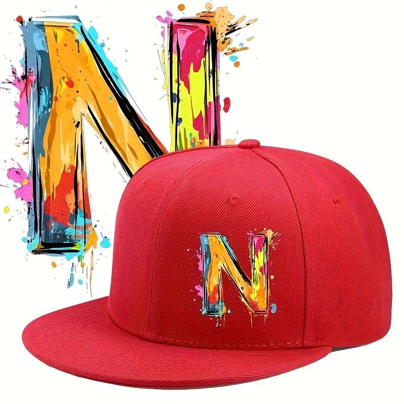 1pc Urban Graffiti Letter N Baseball Cap Adjustable Sun Protection Woven Flat Brim Hat for Men