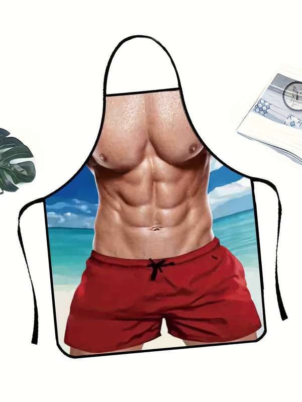 1pc Unique Muscle for Man in Red Swim Trunks Apron 100% Polyester Non-Stretch Hand-Washable