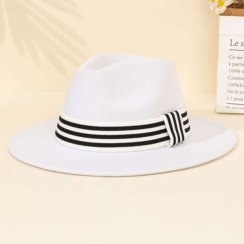 1pc Retro Fashion Jazz Fedora Hat with Striped Woven Band 100% Polyester Lightweight Imitation