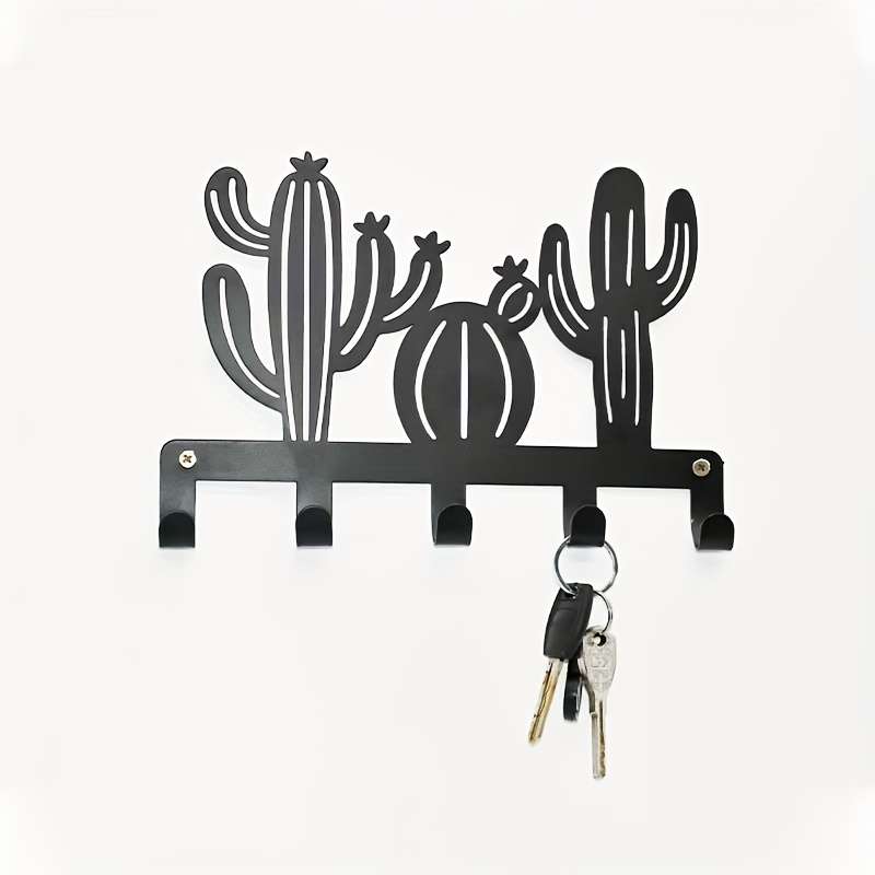 1pc Cactus Metal Wall Art Coat  Hat Hook Rack with 5 HooksEasy Install Contemporary Wrought Iro