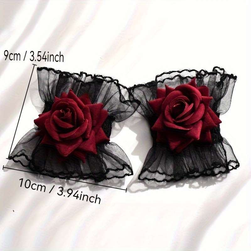 1 Pair Black Lace Rose Wrist Gloves