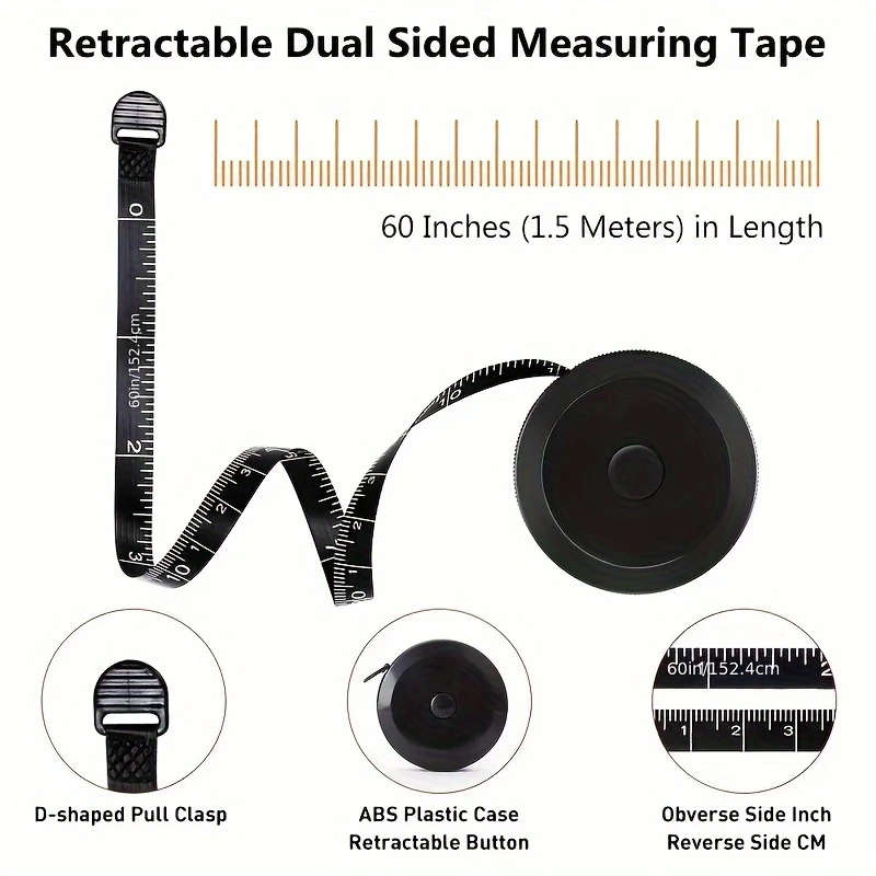 1pc 152.4cm Retractable Sewing Tape Measure Double-Sided Scale Metal Blade Positive Lock Ideal for S