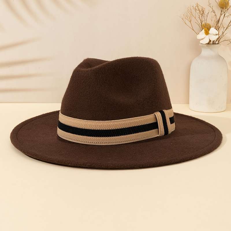 1pc Chic Women'S Fedora Hat with Striped Band Perfect for Outdoor Events Casual Wear And Parties