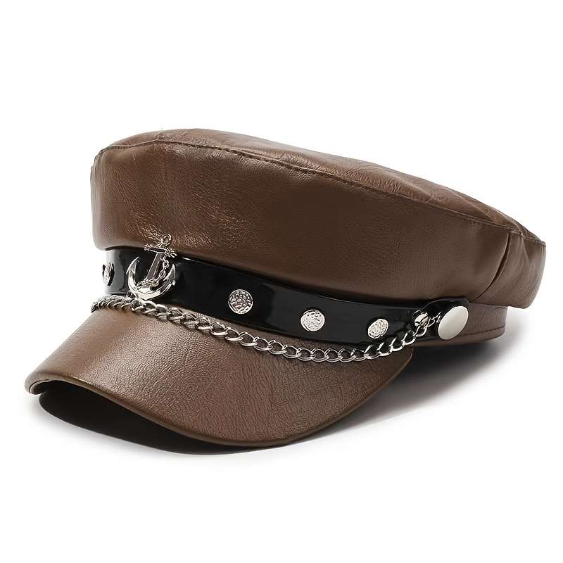 1pc 1 Top Women'S Newsboy Cap Arrow Emblem Navy Cap Made of PU Material for Universal Travel Sp
