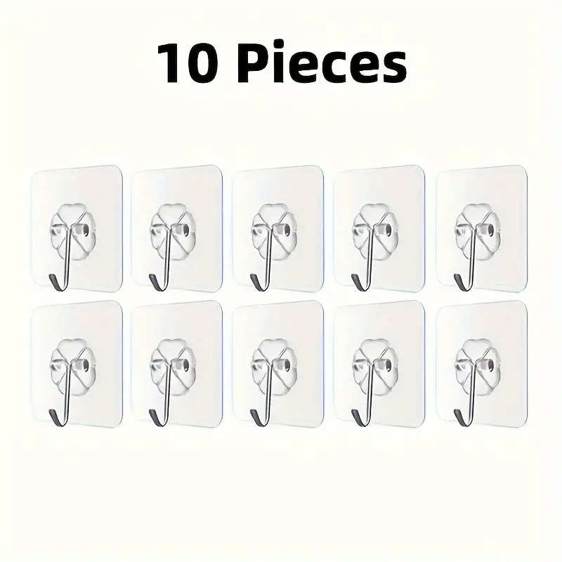 10 Piece Wall Hooks - Casual Style Plastic Utility Hook Set for Keys Hats Towels Easy to Install