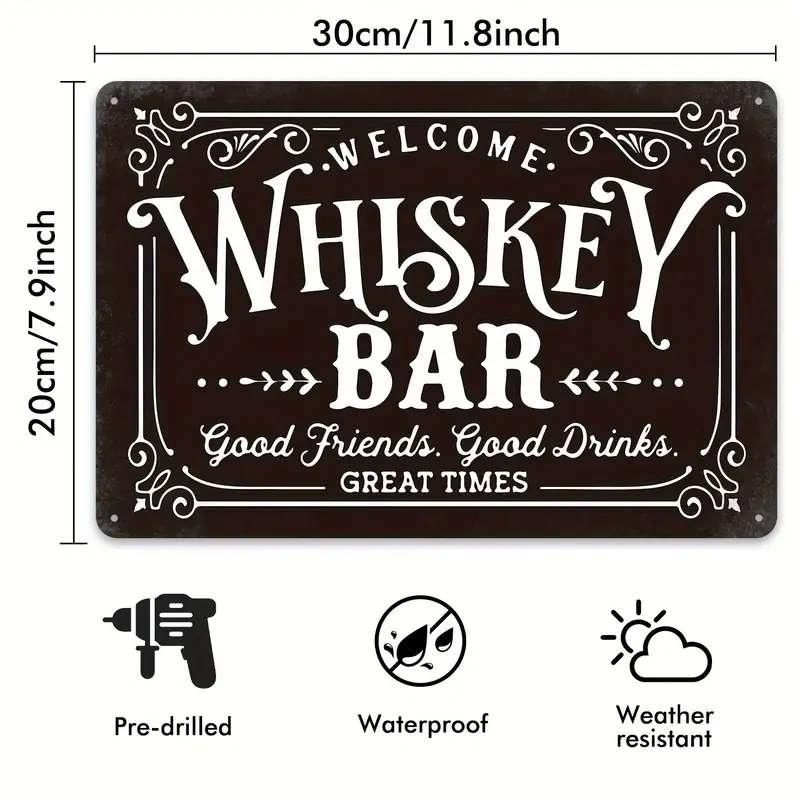 Whiskey Bar Vintage Metal Sign Waterproof and Weather Resistant Dad's Bar Wall Decor for Home Garden