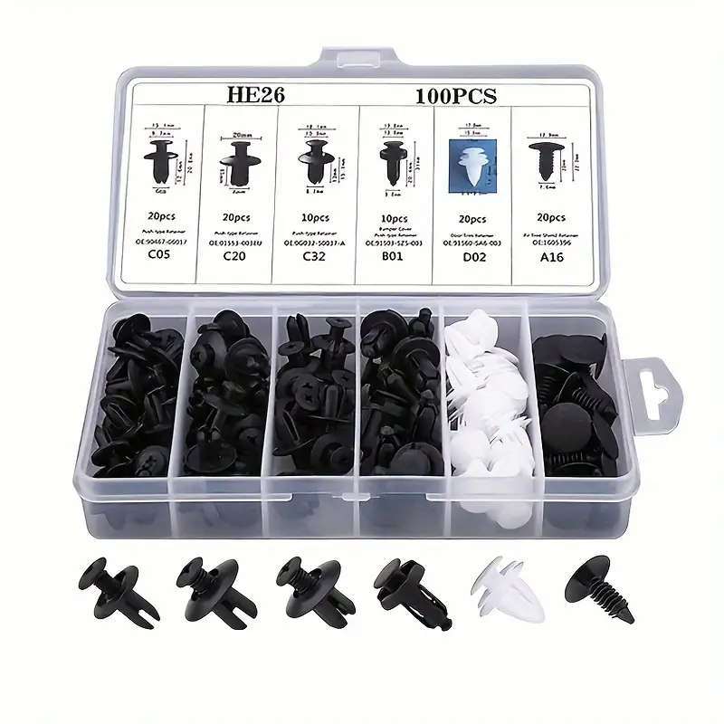 100pcs 6 Types Car Universal Plastic Fastener Plastic Screw Nails