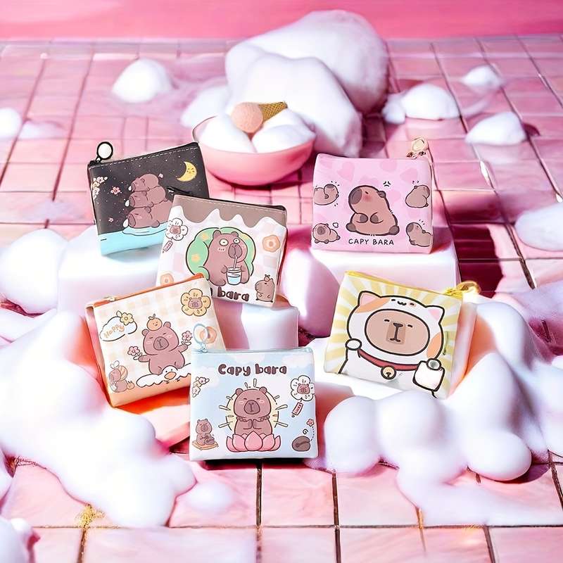 1pc Cute Cartoon Capybara Mini Wallet Multi-Functional Travel Accessory With Coin Storage And M