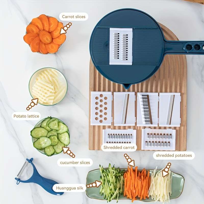 1pc Commercial Grade Stainless Steel 9pcs Set of Vegetable Shredders and Slicers Multifunctional V