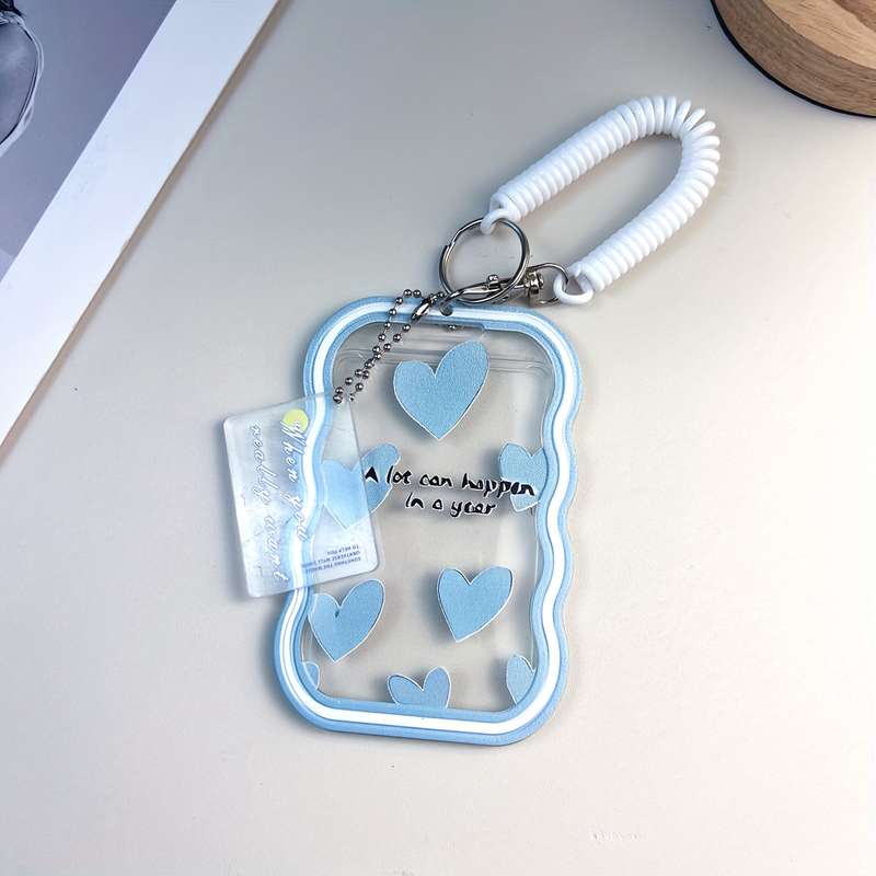 1pc TPU ID Card Holder with Love Text Pattern Portable Office Travel Card Case with Spring Lan