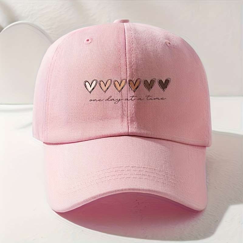 1pc Heart Printed Baseball Cap Breathable Adjustable Golf Hat with Curved Brim Summer Fashion Sun