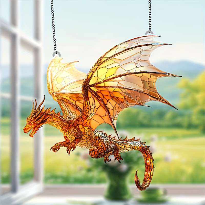 1pc 2D Flat  Flat Flying Dragon Sun Catcher 20.32cm x 20.32cm Acrylic Colorful Window Decoratio