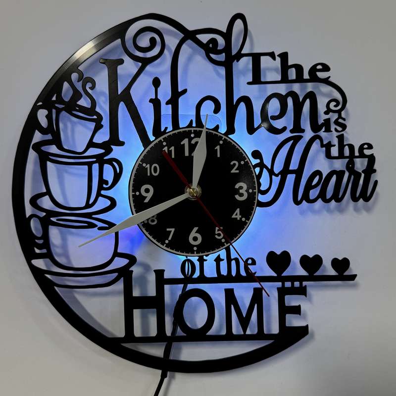 1pc inthetime Vintage Vinyl Record Wall Clock "The Kitchen is the Heart of the Home" Design with
