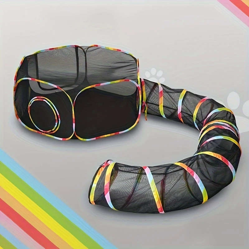 Foldable Cat Tunnel Play Set With Mesh Tent