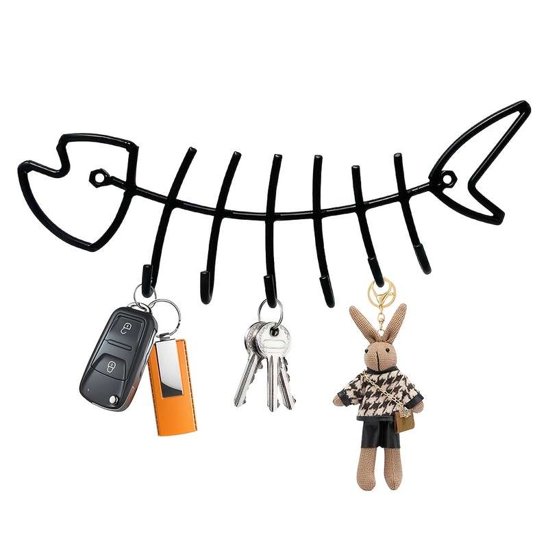 Unique Metal Fishbone Key Hook Decorative Fishbone Wall Mounted Towel Rack Fashionable Clothes and