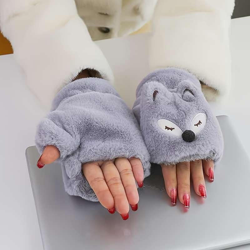 1 Pair Grey Warm Gloves