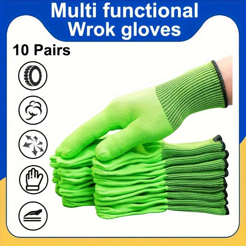 10 Pairs Green One Size Fits All Multi Purpose Work Gloves