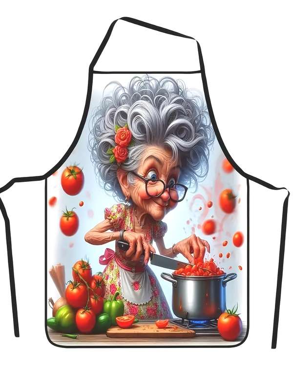 1pc Grandma Tomato Cooking Apron Soft Polyester Chef Apron with Adjustable Ties 59.69x80.01