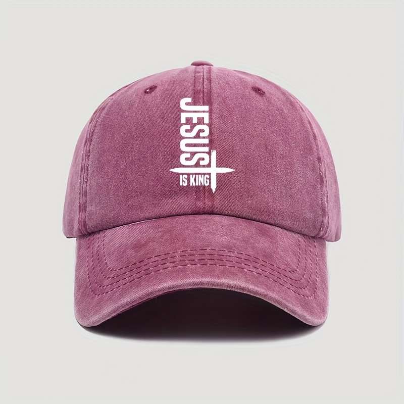 1pc Jesus Is King Print Unisex Baseball Cap 100% Cotton Washed Denim Adjustable Dad Hat with Lightw