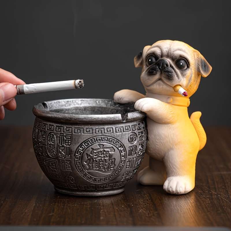 1pc Unique Resin Pug Ashtray Creative Cartoon Dog Design for Home Office Hotel Decor Per