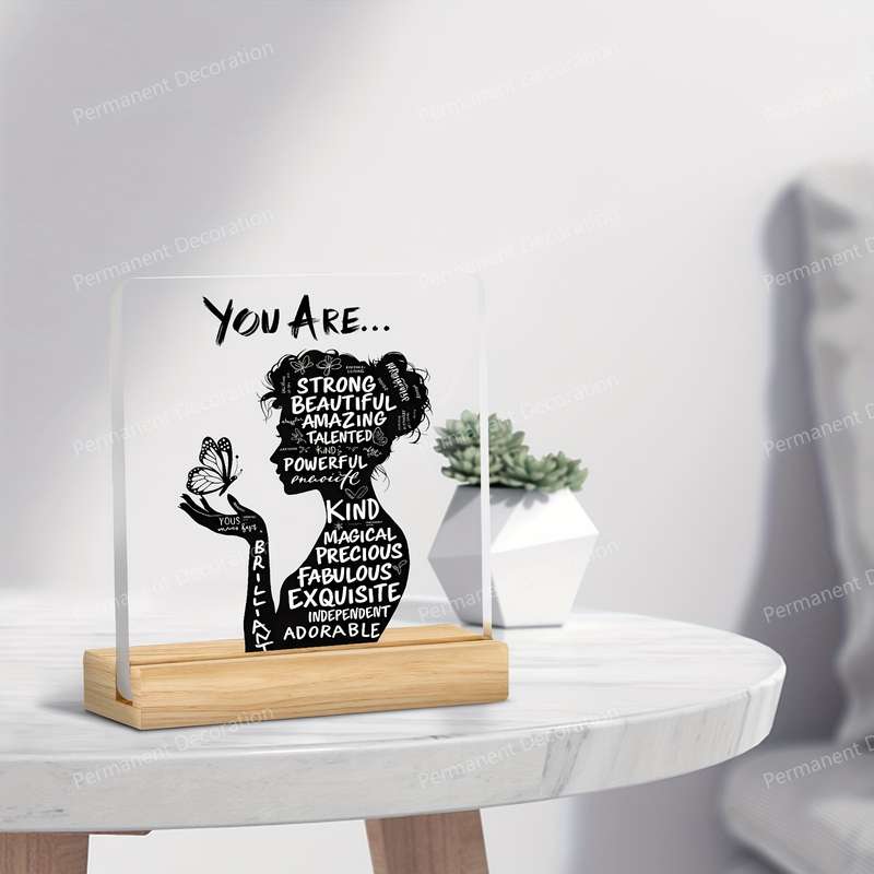 1pc 2D Flat   Inspirational Acrylic Desktop Decoration with Positive Affirmations "You Are Pow